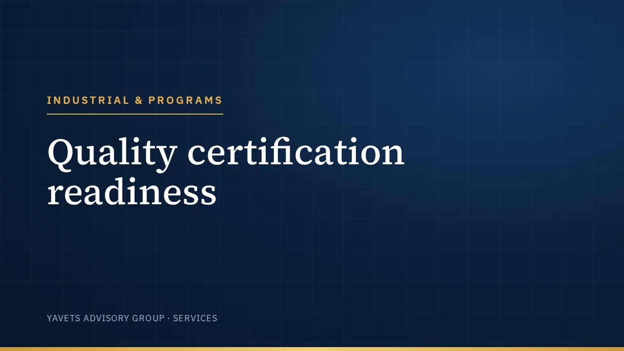 Quality certification readiness