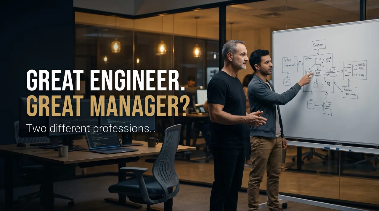 A manager and an engineer at a whiteboard.
